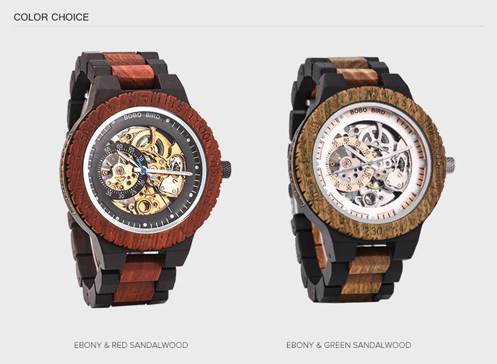 BOBO BIRD Wood Mechanical Watch Men Relogio Masculino Big Mens Watches Top Brand Luxury Timepieces erkek kol saati Dropshipping
