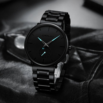 Montre pour homme CRRJU – Montre-bracelet en acier inoxydable, style décontracté et luxueux, étanche, montre de sport à quartz pour homme