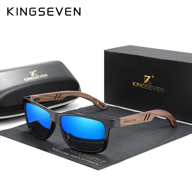 KINGSEVEN Óculos de sol vintage 100% polarizados para homem, em madeira, com proteção UV400, de moda, quadrados, para mulher, Gafas De sol