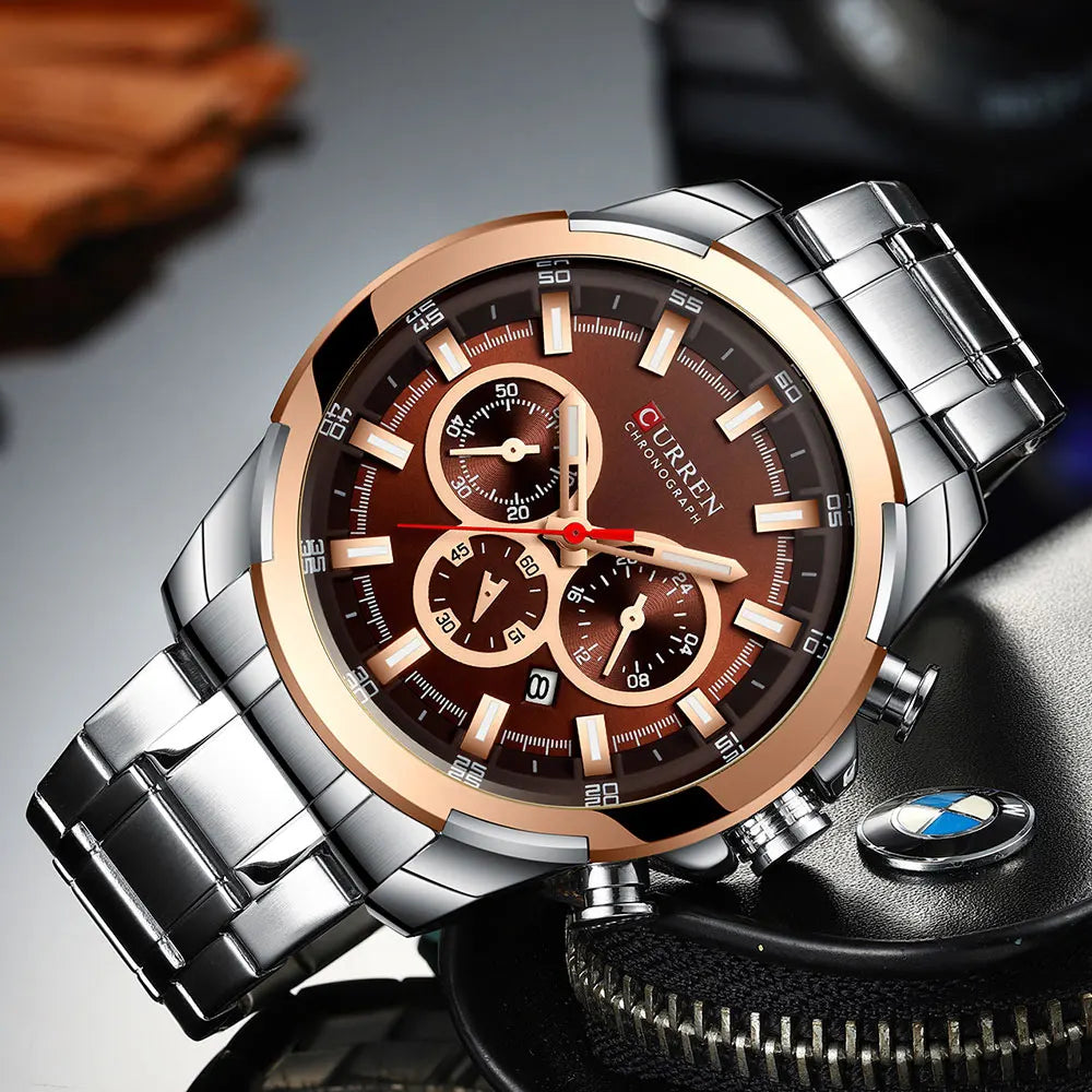 CURREN Montres pour hommes Top marque grande montre de sport de luxe hommes montres à quartz en acier militaire chronographe or conception horloge masculine