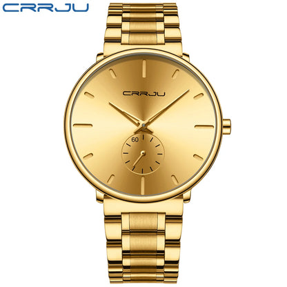 Montre pour homme CRRJU – Montre-bracelet en acier inoxydable, style décontracté et luxueux, étanche, montre de sport à quartz pour homme