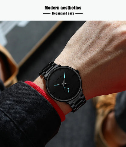 Montre pour homme CRRJU – Montre-bracelet en acier inoxydable, style décontracté et luxueux, étanche, montre de sport à quartz pour homme