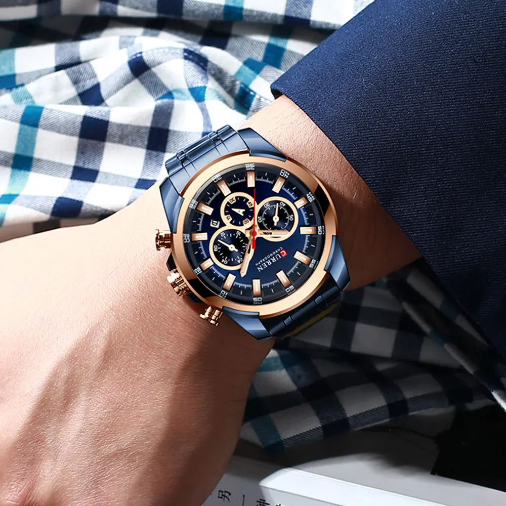 CURREN Montres pour hommes Top marque grande montre de sport de luxe hommes montres à quartz en acier militaire chronographe or conception horloge masculine