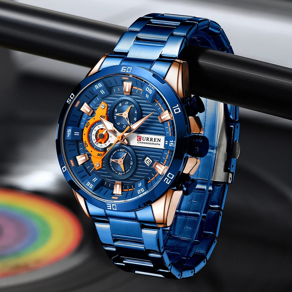 Zegarek męski CURREN – luksusowy chronograf sportowy, mechanizm kwarcowy, w całości ze stali, wodoodporny
