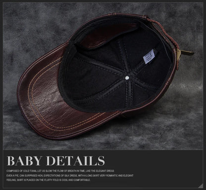 2025 Male Genuine Leather Cowhide 56-60CM Black/Brown Baseball Caps Eagle Print For Man Casual Street Gf Gorras Dad Hat