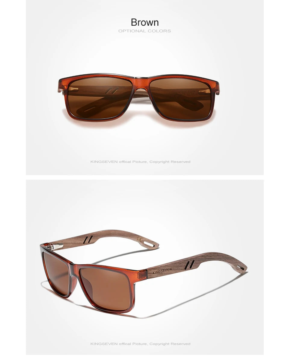 KINGSEVEN Óculos de sol vintage 100% polarizados para homem, em madeira, com proteção UV400, de moda, quadrados, para mulher, Gafas De sol