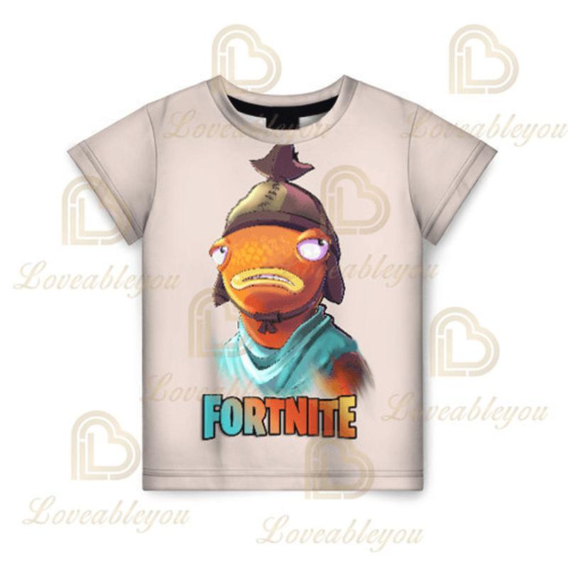 Camiseta infantil de verano Cartoon Fortnite con estampado 3D, para niños y niñas, streetwear para adultos y niños, camiseta divertida de cuello redondo