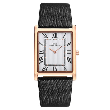 IBSO Ultra-Thin Rectangle Dial Men's Quartz Watch Luxury Business Style Genuine Leather Strap Waterproof New Men WristWatches