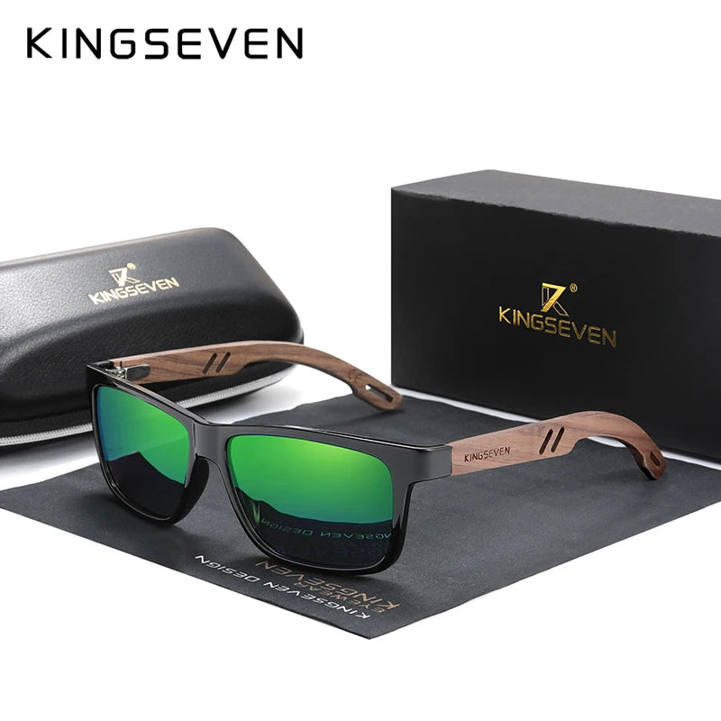 KINGSEVEN Óculos de sol vintage 100% polarizados para homem, em madeira, com proteção UV400, de moda, quadrados, para mulher, Gafas De sol