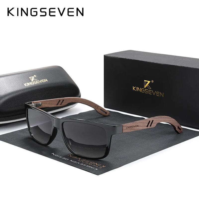 KINGSEVEN Óculos de sol vintage 100% polarizados para homem, em madeira, com proteção UV400, de moda, quadrados, para mulher, Gafas De sol