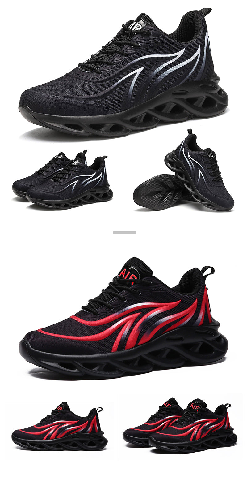 Sneakers da uomo con stampa fiamme, scarpe sportive in tessuto flyknit, scarpe da running comode, scarpe atletiche outdoor da uomo