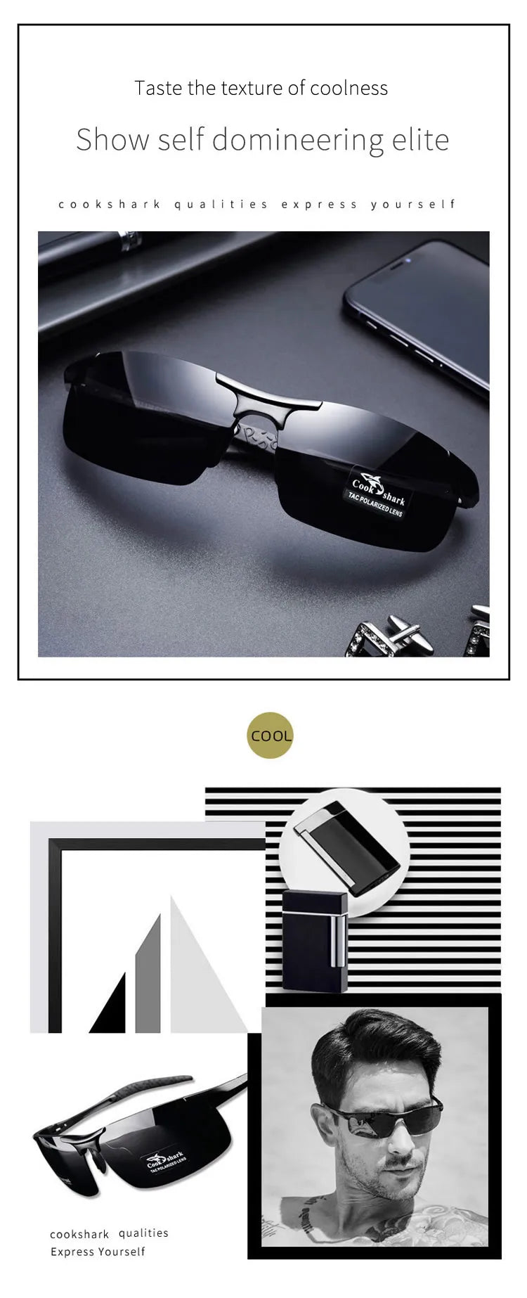 Cook Shark's new aluminum magnesium sunglasses men's sunglasses HD polarized driving drivers color glasses tide