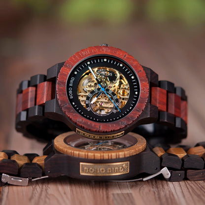 BOBO BIRD Wood Mechanical Watch Men Relogio Masculino Big Mens Watches Top Brand Luxury Timepieces erkek kol saati Dropshipping