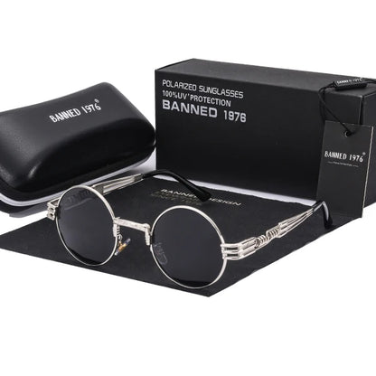 Polarized Gothic Steampunk Sunglasses Men Women Fashion Brand Designer Vintage Round Shades Metal Frame Sun Glasses Oculos