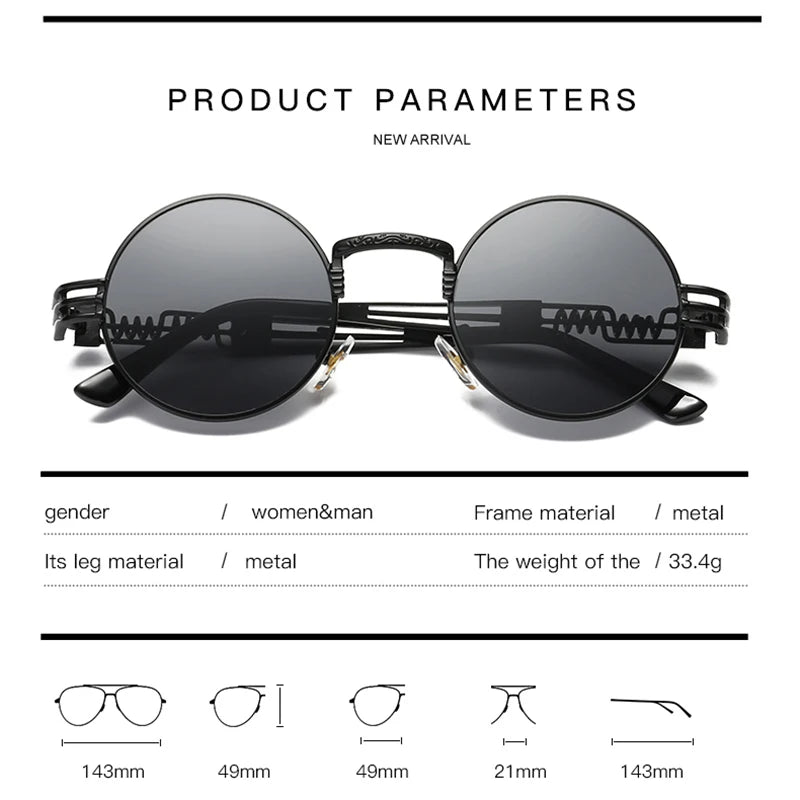 Polarized Gothic Steampunk Sunglasses Men Women Fashion Brand Designer Vintage Round Shades Metal Frame Sun Glasses Oculos