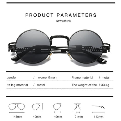 Polarized Gothic Steampunk Sunglasses Men Women Fashion Brand Designer Vintage Round Shades Metal Frame Sun Glasses Oculos