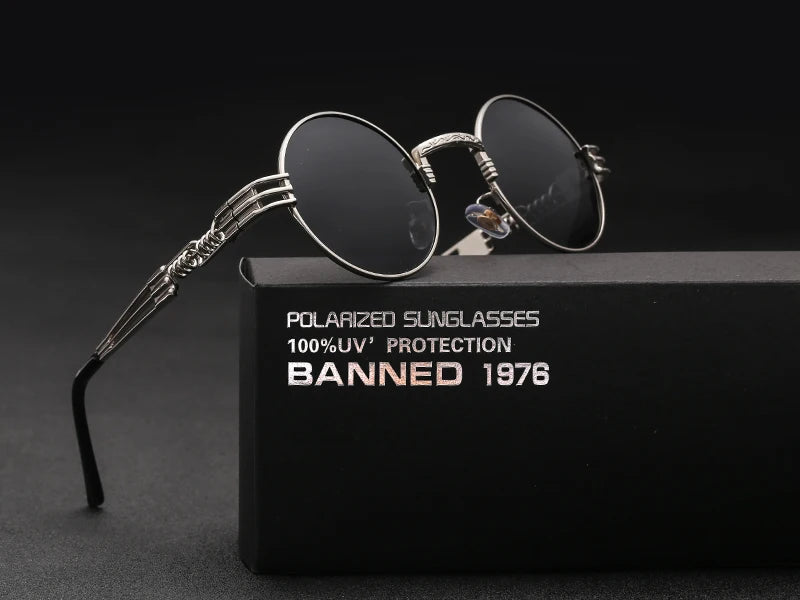 Polarized Gothic Steampunk Sunglasses Men Women Fashion Brand Designer Vintage Round Shades Metal Frame Sun Glasses Oculos