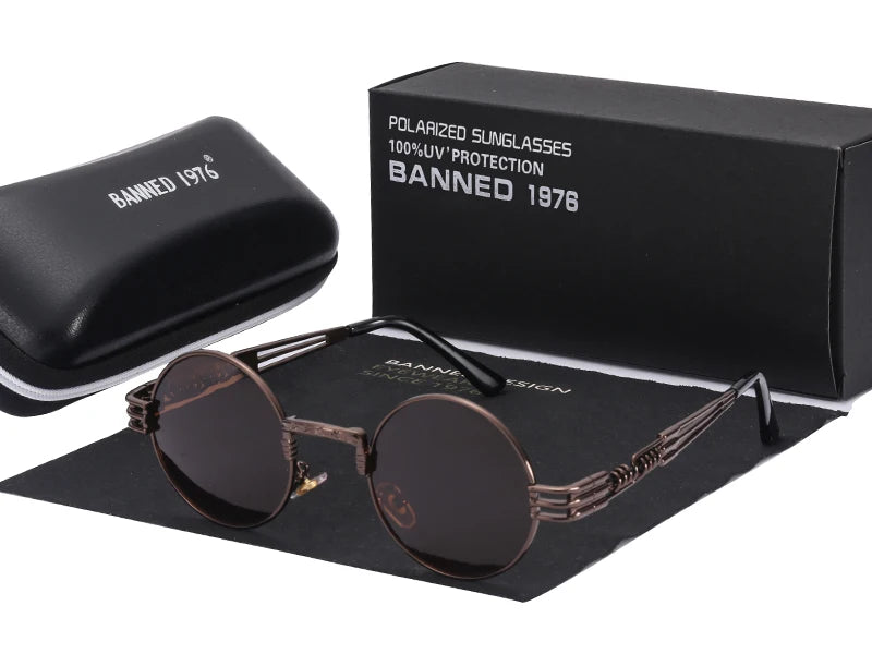 Polarized Gothic Steampunk Sunglasses Men Women Fashion Brand Designer Vintage Round Shades Metal Frame Sun Glasses Oculos