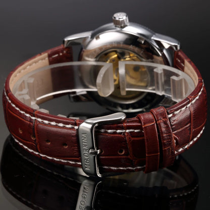 Men Wrist Watches Luxury Golden Skeleton Mechanical Steampunk Male Clock Automatic Wristwatch Leather Strap Herren Horloges