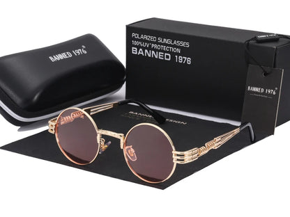 Polarized Gothic Steampunk Sunglasses Men Women Fashion Brand Designer Vintage Round Shades Metal Frame Sun Glasses Oculos