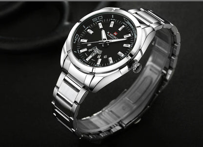 Montre pour homme NAVIFORCE, entièrement en acier, étanche, style décontracté, mouvement à quartz avec affichage de la date – Montre-bracelet de luxe pour homme, d'une marque de premier plan.