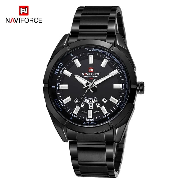 Montre pour homme NAVIFORCE, entièrement en acier, étanche, style décontracté, mouvement à quartz avec affichage de la date – Montre-bracelet de luxe pour homme, d'une marque de premier plan.