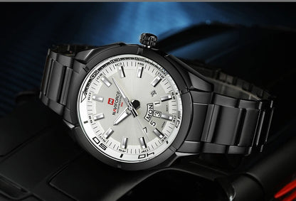 Montre pour homme NAVIFORCE, entièrement en acier, étanche, style décontracté, mouvement à quartz avec affichage de la date – Montre-bracelet de luxe pour homme, d'une marque de premier plan.