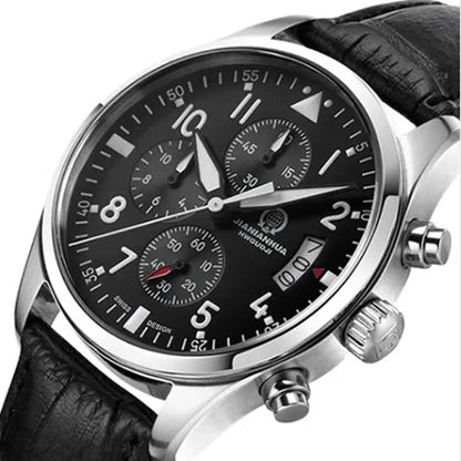 Chronograph luminous military running sport full steel men stop watch genuine leather strap luxury brand watches sapphire reloj
