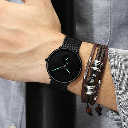 Montre pour homme CRRJU – Montre à quartz de luxe, style décontracté, fine, avec bracelet en maille d'acier, étanche et sportive.