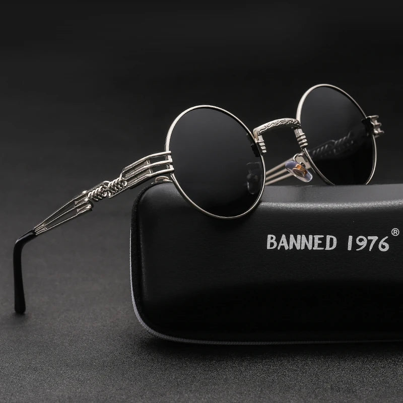 Polarized Gothic Steampunk Sunglasses Men Women Fashion Brand Designer Vintage Round Shades Metal Frame Sun Glasses Oculos