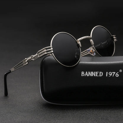 Polarized Gothic Steampunk Sunglasses Men Women Fashion Brand Designer Vintage Round Shades Metal Frame Sun Glasses Oculos