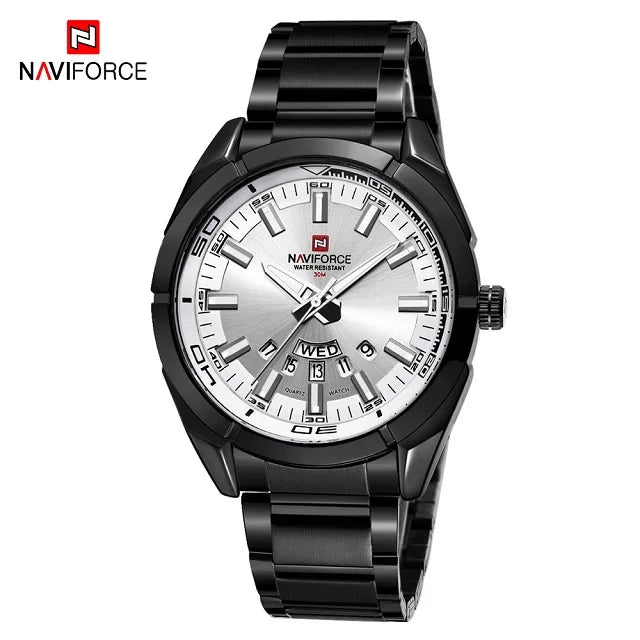 Montre pour homme NAVIFORCE, entièrement en acier, étanche, style décontracté, mouvement à quartz avec affichage de la date – Montre-bracelet de luxe pour homme, d'une marque de premier plan.