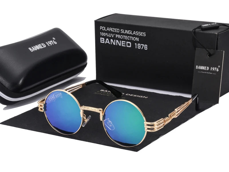 Polarized Gothic Steampunk Sunglasses Men Women Fashion Brand Designer Vintage Round Shades Metal Frame Sun Glasses Oculos