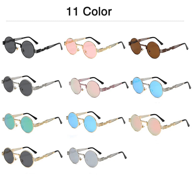 Polarized Gothic Steampunk Sunglasses Men Women Fashion Brand Designer Vintage Round Shades Metal Frame Sun Glasses Oculos