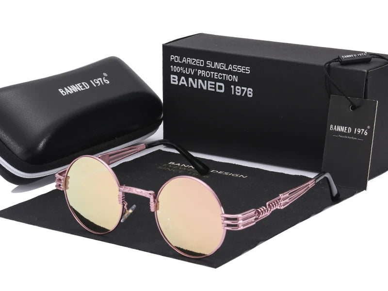 Polarized Gothic Steampunk Sunglasses Men Women Fashion Brand Designer Vintage Round Shades Metal Frame Sun Glasses Oculos