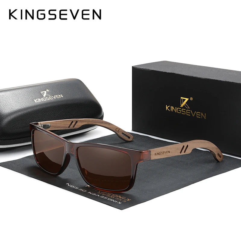KINGSEVEN Óculos de sol vintage 100% polarizados para homem, em madeira, com proteção UV400, de moda, quadrados, para mulher, Gafas De sol