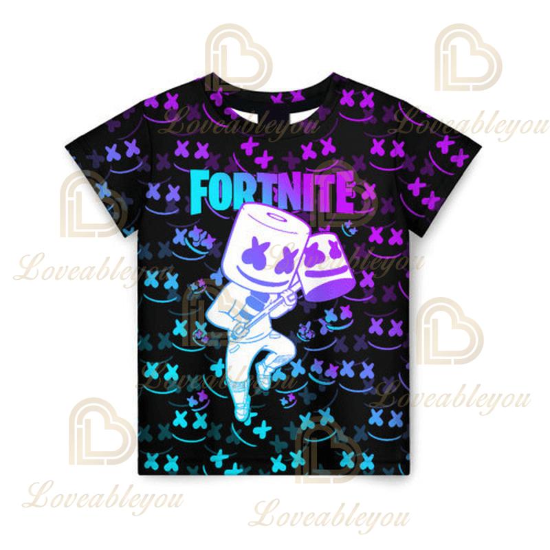 Camiseta infantil de verano Cartoon Fortnite con estampado 3D, para niños y niñas, streetwear para adultos y niños, camiseta divertida de cuello redondo