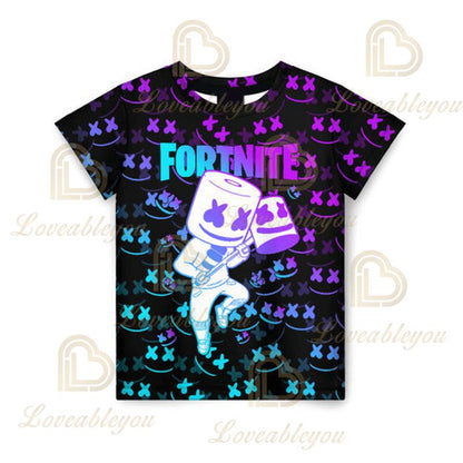 Camiseta infantil de verano Cartoon Fortnite con estampado 3D, para niños y niñas, streetwear para adultos y niños, camiseta divertida de cuello redondo
