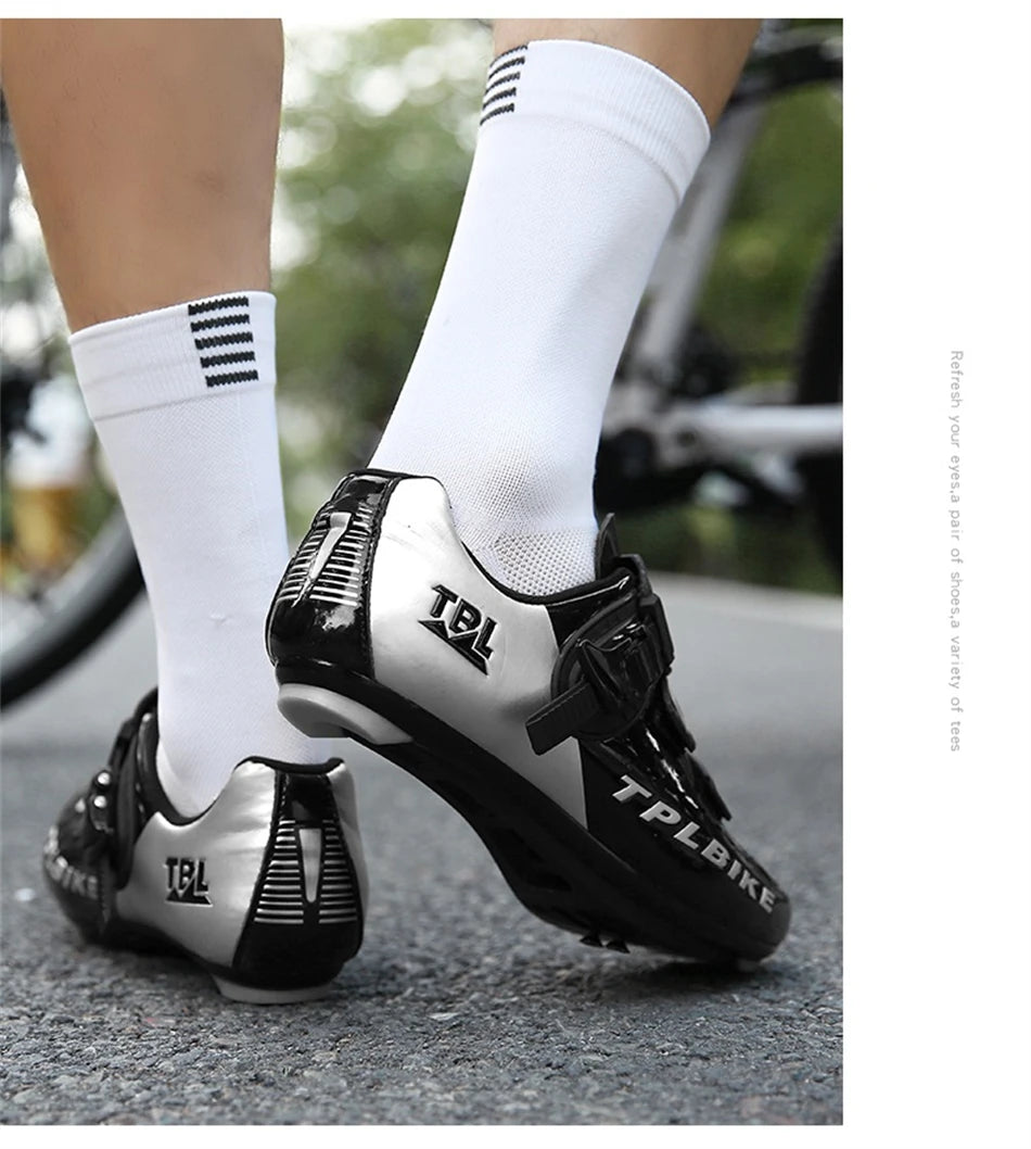 Professional Racing Road Bike Cycling Shoes for Men, Outdoor Non-Slip MTB Bicycle Sneakers, Breathable Self-Locking Sports Cleat Shoes