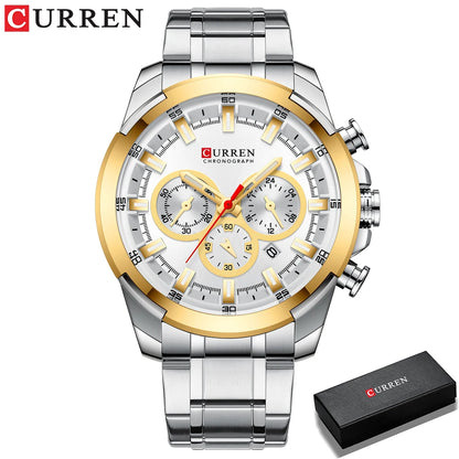 CURREN Montres pour hommes Top marque grande montre de sport de luxe hommes montres à quartz en acier militaire chronographe or conception horloge masculine