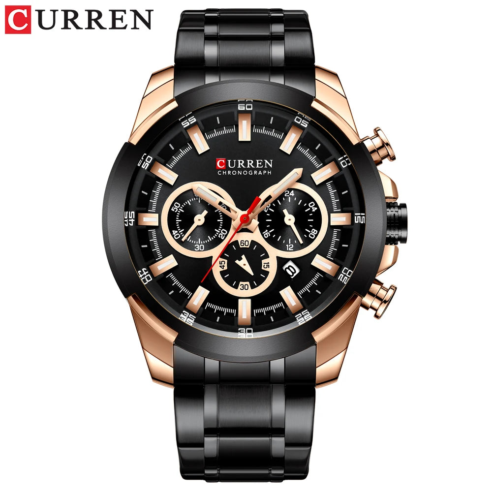 CURREN Montres pour hommes Top marque grande montre de sport de luxe hommes montres à quartz en acier militaire chronographe or conception horloge masculine