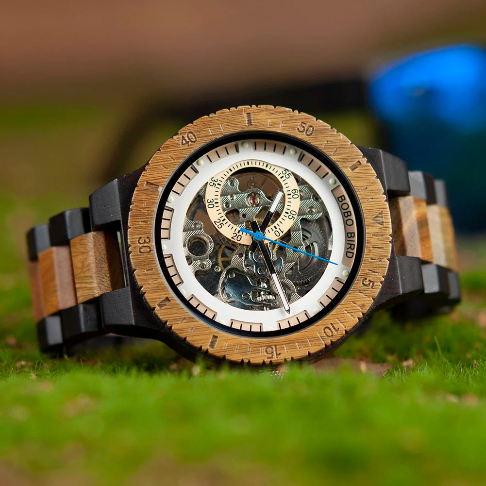 BOBO BIRD Wood Mechanical Watch Men Relogio Masculino Big Mens Watches Top Brand Luxury Timepieces erkek kol saati Dropshipping