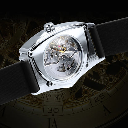 Montre automatique pour homme WINNER, design squelette triangulaire, aiguilles luminescentes, bracelet en caoutchouc, style militaire, montre mécanique de luxe