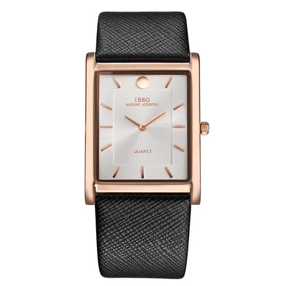 IBSO Ultra-Thin Rectangle Dial Men's Quartz Watch Luxury Business Style Genuine Leather Strap Waterproof New Men WristWatches