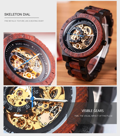 BOBO BIRD Wood Mechanical Watch Men Relogio Masculino Big Mens Watches Top Brand Luxury Timepieces erkek kol saati Dropshipping