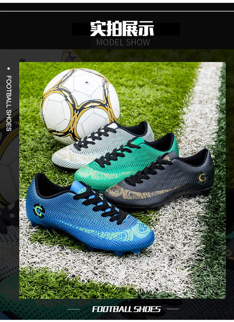WaterMonkey Adults Men's Football Shoes Long Spike Soccer Shoes Outdoor Lawn AG Cleats Shoes Low Top Training Soccer Sneakers