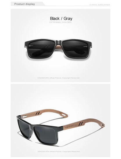 KINGSEVEN Óculos de sol vintage 100% polarizados para homem, em madeira, com proteção UV400, de moda, quadrados, para mulher, Gafas De sol