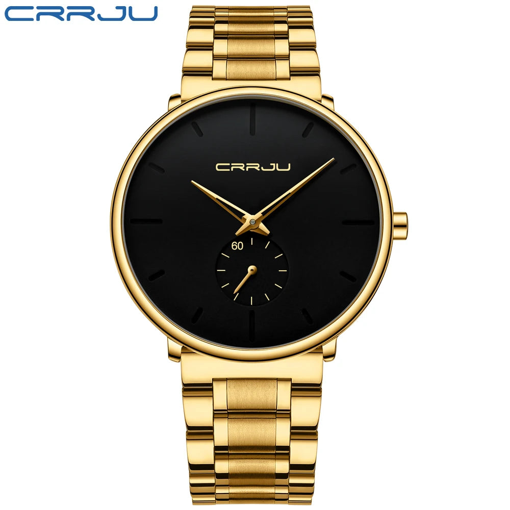 Montre pour homme CRRJU – Montre-bracelet en acier inoxydable, style décontracté et luxueux, étanche, montre de sport à quartz pour homme