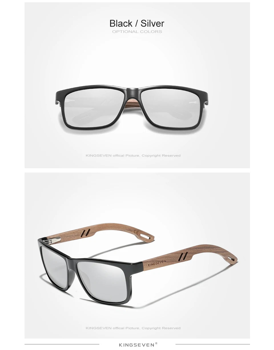 KINGSEVEN Óculos de sol vintage 100% polarizados para homem, em madeira, com proteção UV400, de moda, quadrados, para mulher, Gafas De sol