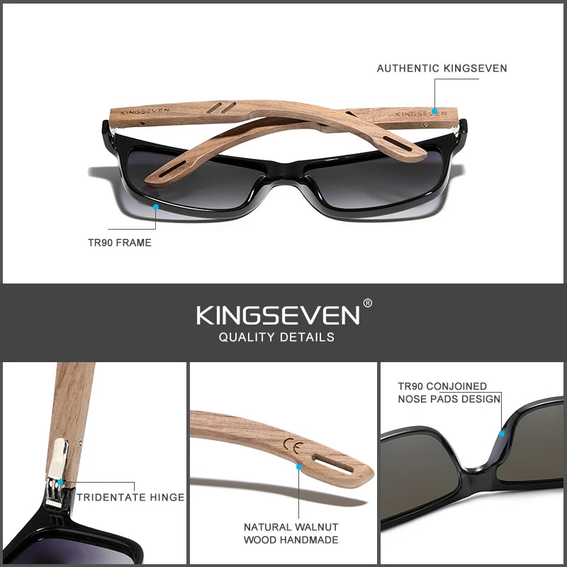 KINGSEVEN Óculos de sol vintage 100% polarizados para homem, em madeira, com proteção UV400, de moda, quadrados, para mulher, Gafas De sol